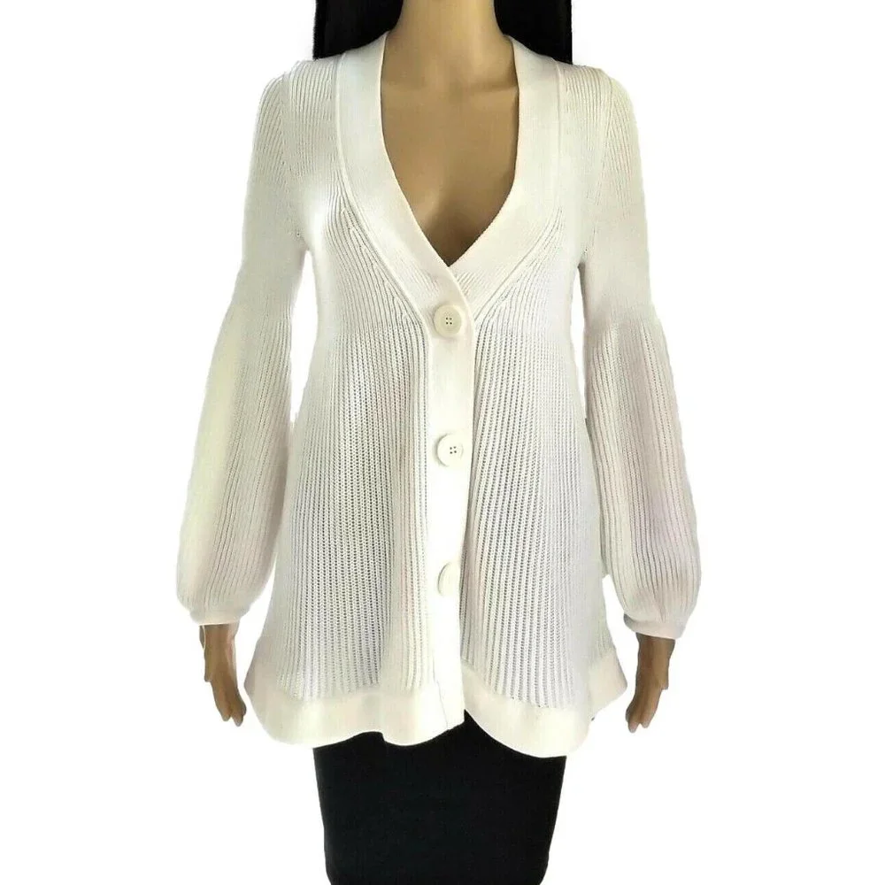 Escada Ivory Babydoll Butterfly Sleeve Cardigan Sweater 36 XS S - Picture 2 of 9